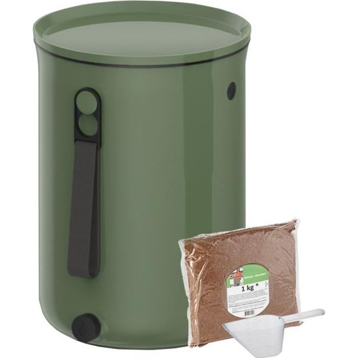 Skaza Bokashi Organko 2 (9.6 L) | Primé Composteur de Cuisine en Plastique Recyclé | Starter Set pour les Déchets de Cuisine | Olive
