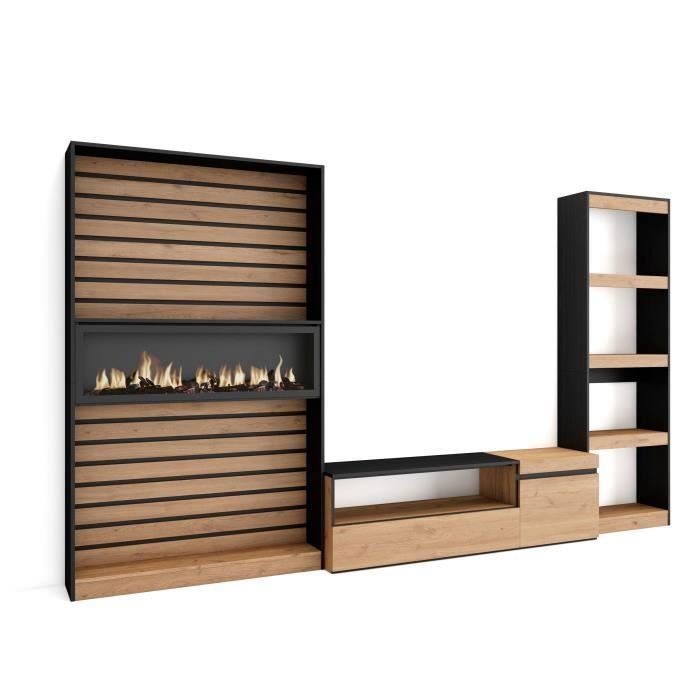 Ensemble Meuble TV 320x35x186cm 1feu électrique couleur Chêne  RF2597