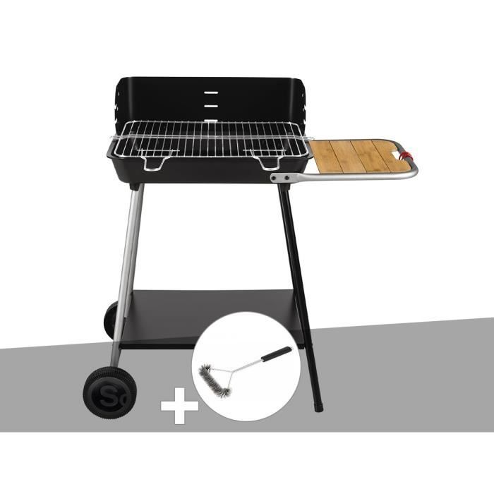 Barbecue charbon Florence Somagic - Sur chariot - 12 personnes - 90x54x88cm - Noir