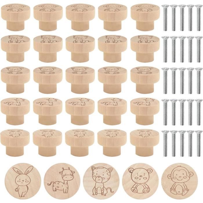 Rierousy 6 Poignées De Meuble En Bois Forme Animaux - Pour Tiroirs, Armoires Enfants, Vis Incluses, Décoration Ludique Et Originale