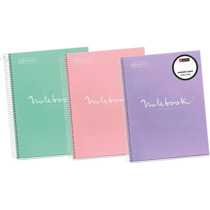 MIQUELRIUS Lot de 3 cahiers à spirales A4 micro-perforés Couverture