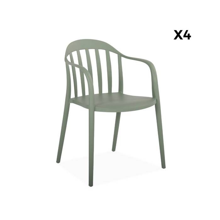 lot de 4 fauteuils de jardin plastique vert de gris. empilables