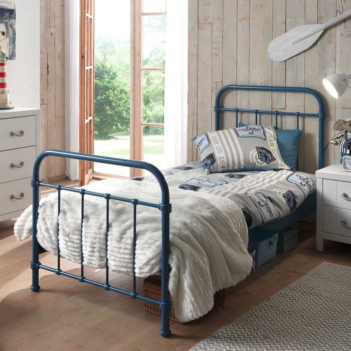 Lit enfant - Vipack - Bleu - Métal - 90x200cm - Style industriel