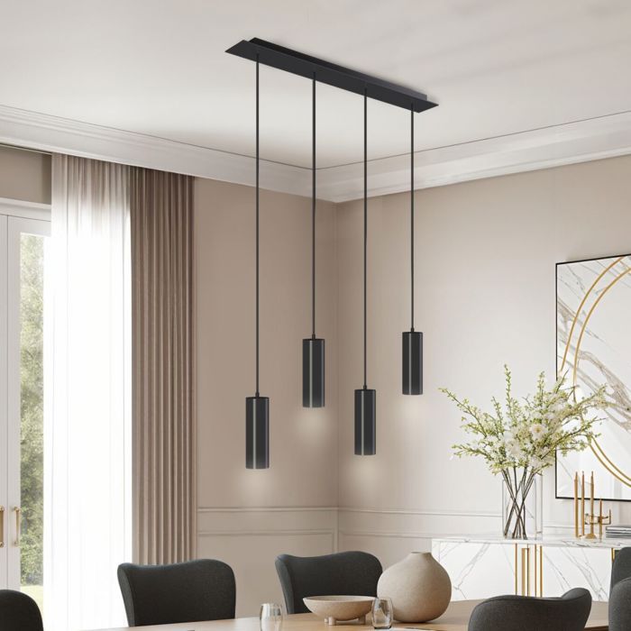 Luminaire - TECTAKE - Plafonnier LUMEA 4 lampes GU10 40 W câbles réglables en longueur style industriel 9 x 75 x 146 cm - Noir