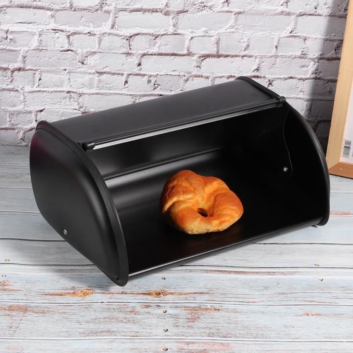 tmishion boite à pain boîte à pain en acier inoxydable de grande capacité conteneur organisateur de rangement de cuisine(noir )