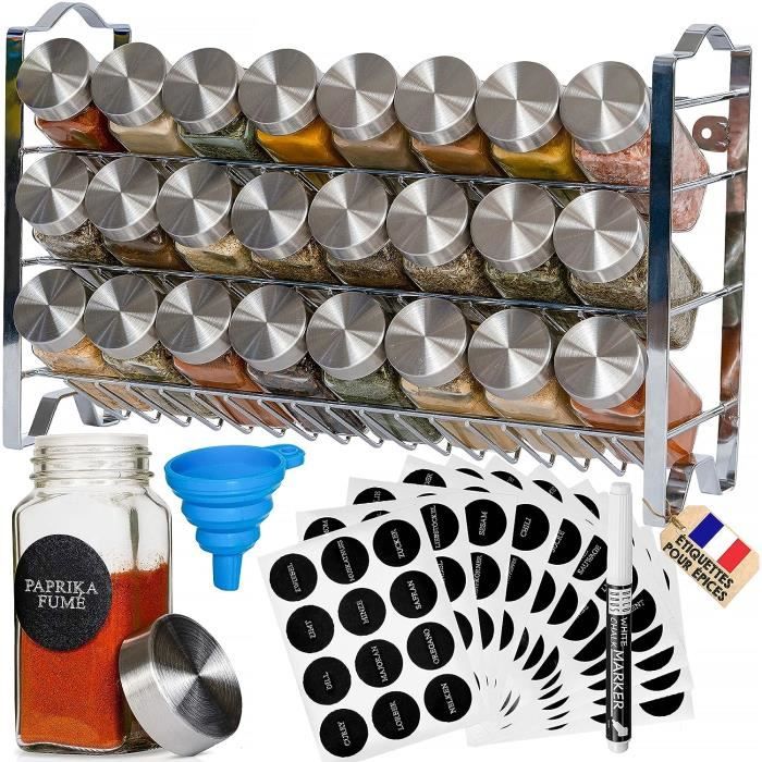 Étagère à Épices avec 28 Pots - Boîte de Rangement pour Cuisine avec Étiquettes - Porte-épices Étagère à Épices avec 28 Pots - Boîte de Rangement pour Cuisine avec Étiquettes - Porte-épices