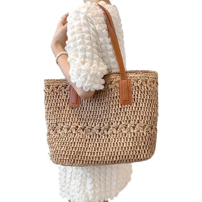 Sac En Paille élégant Sac De Plage Rond En Paille Pour Femme