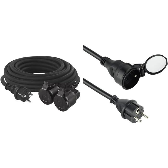 Rallonge électrique d'extérieur 3M avec 2 prises Schuko