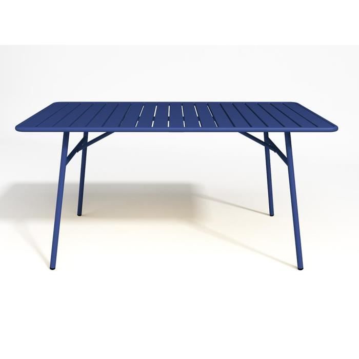 table de jardin en métal bleu nuit - l. 160 cm - mirmande