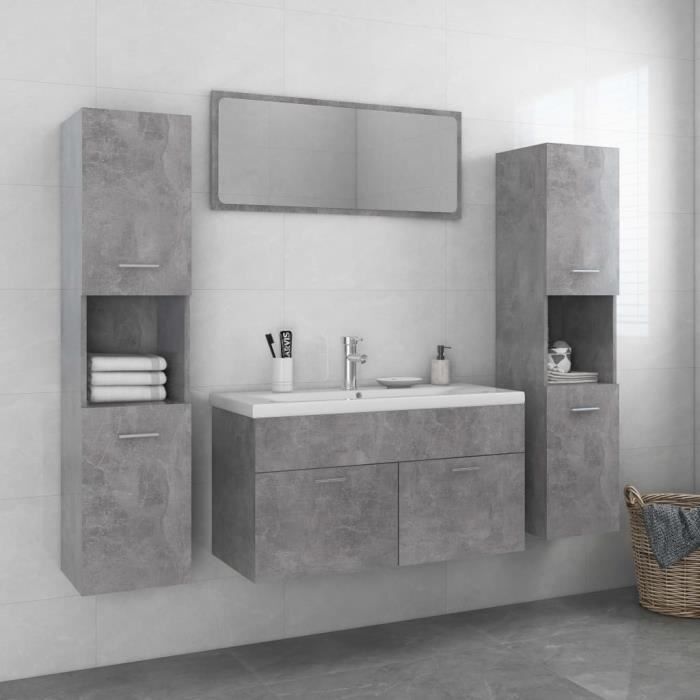 Meuble De Salle De Bain Suspendu 100x48x54 Cm - Avec Vasque, Miroir Et 2 Tiroirs Soft-close - Gris Clair Et Foncé