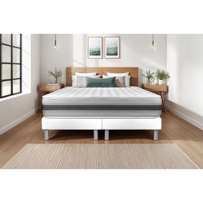 Ensemble Matelas Sommier 200x200 cm - 2 Sommiers Blanc - Vitalspring Recover Blanc