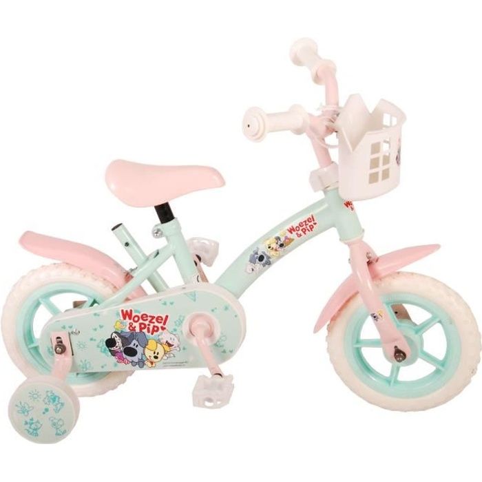 Vélo pour enfants Woezel & Pip - Filles - 10 pouces - Bleu menthe / Rose - Go-getter