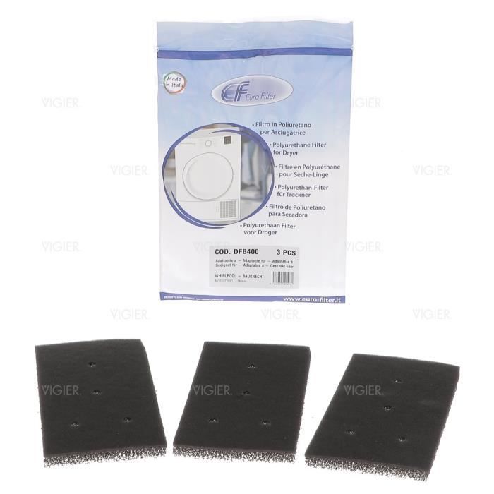 Lot de 3 filtres pour seche linge Whirlpool 481010716911