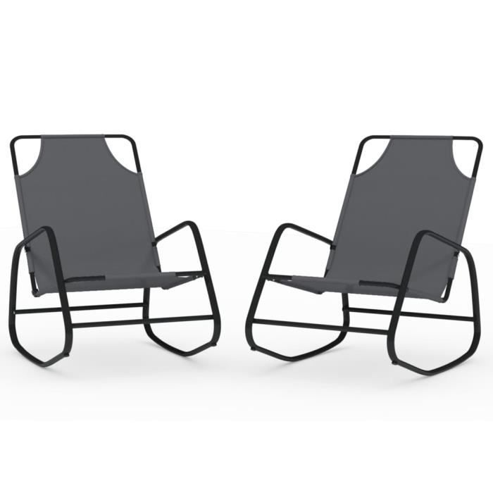 chaises longues à bascule 2 pcs gris acier et textilène hao-0d060401318141
