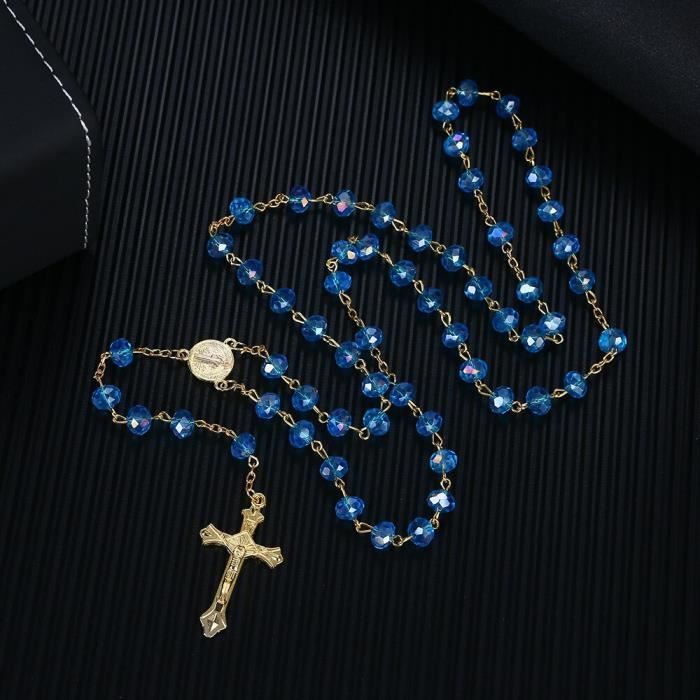 Collier Croix Catholique En Cristal Et Plaqué Or 750 - Pendentif Femme 46-50 Cm - Neuf