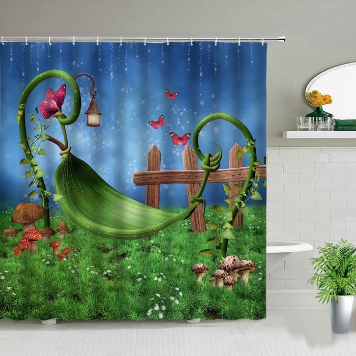 3D 180x180cm Christmas Noël Rideau De Douche Polyester Avec 12 Crochets Bain Rid