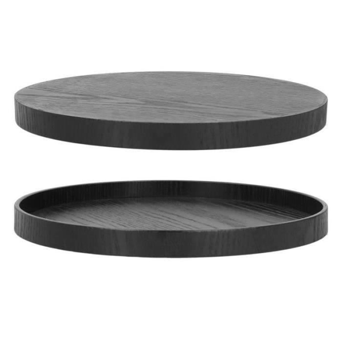 Plateau de service rond en bois avec poignées, plateau décoratif rond