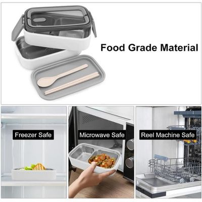 Boîte Repas Bento étanche 1500ml - 3 Compartiments - Acier Inoxydable 304 - Avec Couverts - Micro-ondable