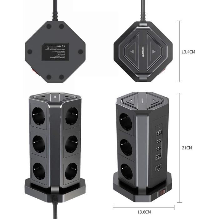 Tour Multiprise Electrique avec USB et USB C, 8 Prises Bloc Multiprise  Parafoudre avec Interrupteur Verticale Désign pour Burea A196 - Cdiscount  Bricolage