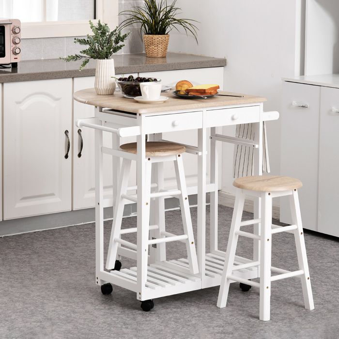 BTM Table Basse Blanche avec 2 Petits Tabourets, Forme de Nuage, Moderne avec 2 Tiroirs, en MDF, 97x67x32cm