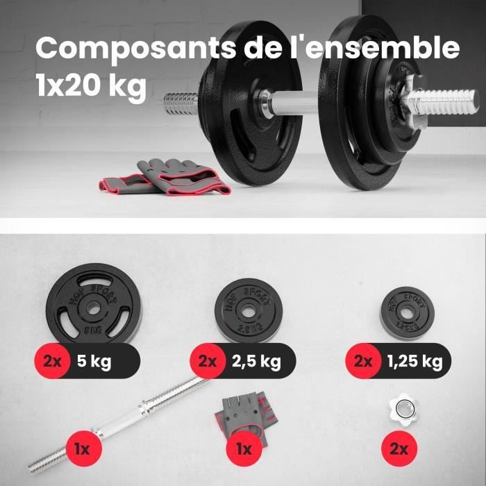 Set Haltères 75kg Hop-Sport - Barre Longue, Barre EZ, Disques Poids - Musculation Maison