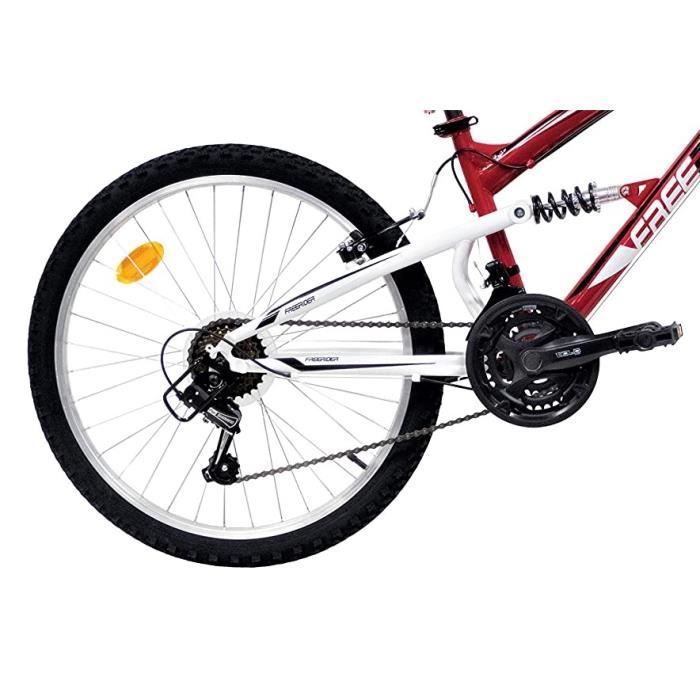 Vélo VTT 24'' Tout Suspendu FREERIDER - 18 Vitesses - Shimano TY21 - Rouge  & Blanc - Cdiscount Sport