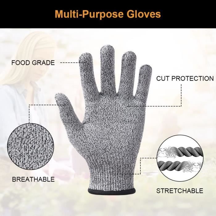 Gants de Travail, Gants Anti-Coupures Enfant Femme, Gants de Coupe  Protection de Niveau 5 pour Cuisine, Jardinage,[S40]