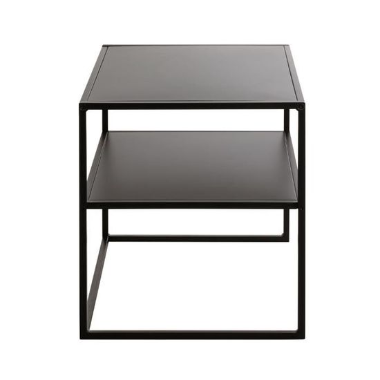 Table D'Appoint Design Moderne Avec Porte-Revues - Plateau Verre Et Structure Métal Noir - 53x46x36 Cm