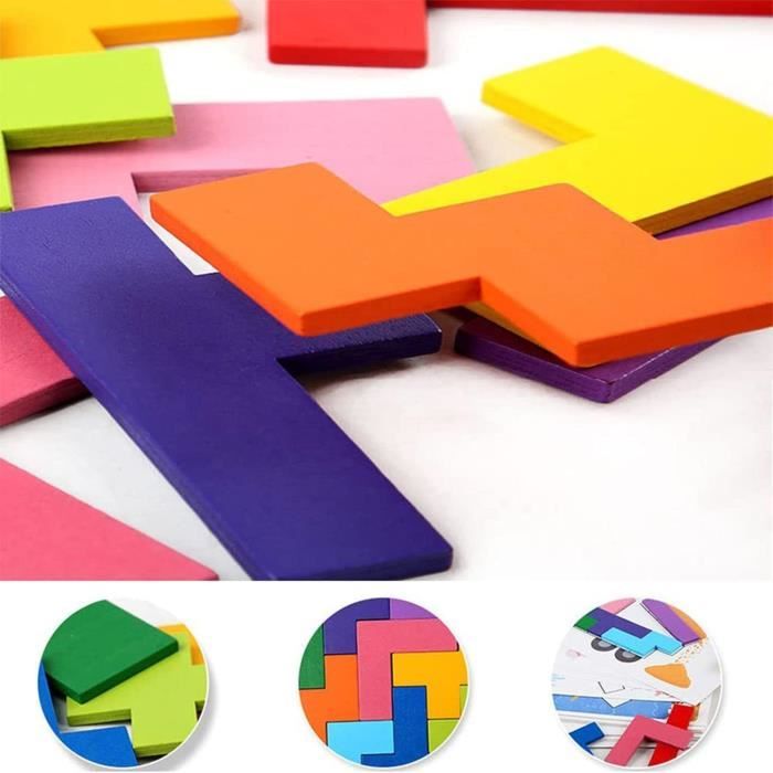 Puzzle Tetris En Bois - Tangram Géométrique - 1 Set - Dès 3 Ans - Motricité Fine - Cadeau