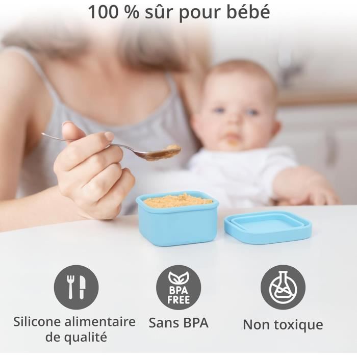 Vlecexs Moule Pour Purée Bébé Silicone, Boîte De Conservation Des Aliments Pour Bébés Vec Couvercle Hermétique, 4 Pièces Plateaux De Congélation Pour Aliments Pour Glaçons Bonbons Et Chocolats