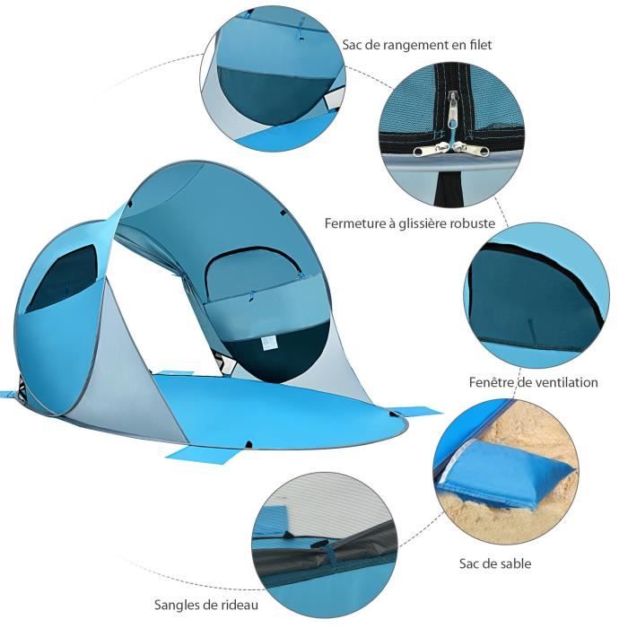 Tente De Plage Pop-up COSTWAY – 3-4 Places, Protection UV 50+, Ouverture Instantanée – Idéale Pour Plage Et Camping
