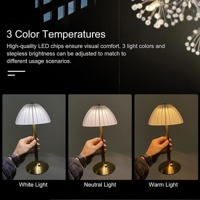 Lampe de table sans fil USB rechargeable LED avec contrôle tactile Dimmable  3 couleurs de lumière Lampe de chevet Lampe de lecture - Cdiscount Maison