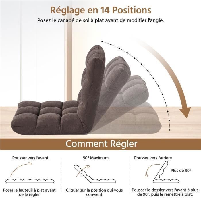 COSTWAY Fauteuil Relax de Sol Pliable, Base Pivotante à 360°, Dossier Réglable sur 6 Positions, Charge Max 150 KG Beige - Maison