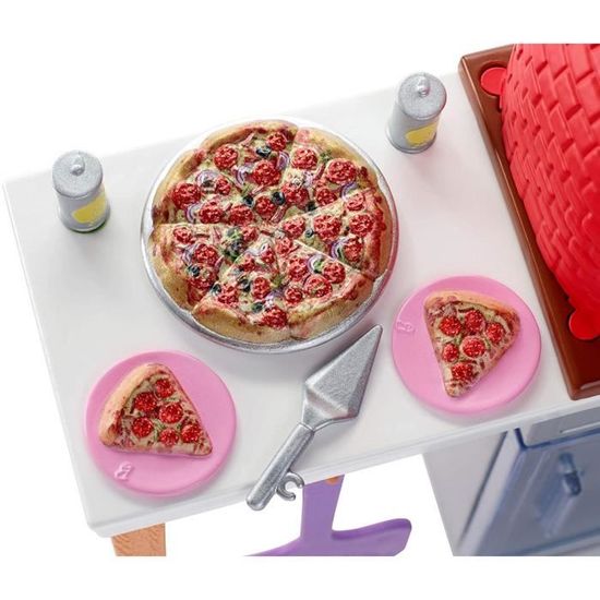 plus de 30 accessoires et 6 zones de jeux dont cuisine et four /à pizza jouet pour enfant HBB91 Barbie Mobilier coffret Restaurant avec une poup/ée incluse