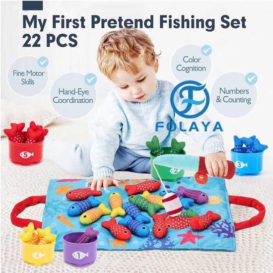 Jouet Bébé 1 An - Jeu De Pêche Montessori Avec Canne, Poissons Et Seaux - Cadeau Enfant 1 2 3 Ans - SAYHALO - 4