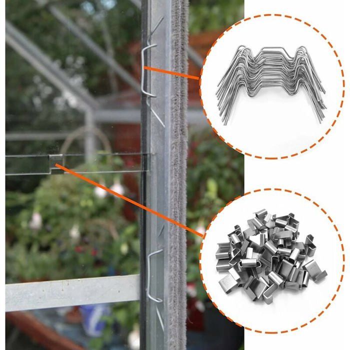 50 Clips Z + 50 Clips W Pour Serre - Acier Inoxydable, Pour Verre 3-4 Mm, Fixation Solide Anti-Vent