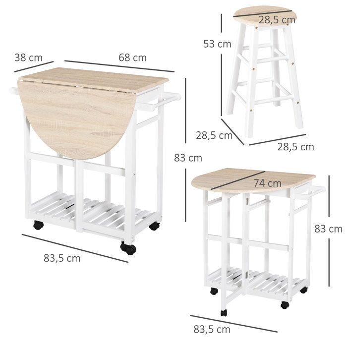 Ensemble Table De Bar Ilot Et 2 Tabouret Bois Blanc Plateau Facon Hetre 3662897127177