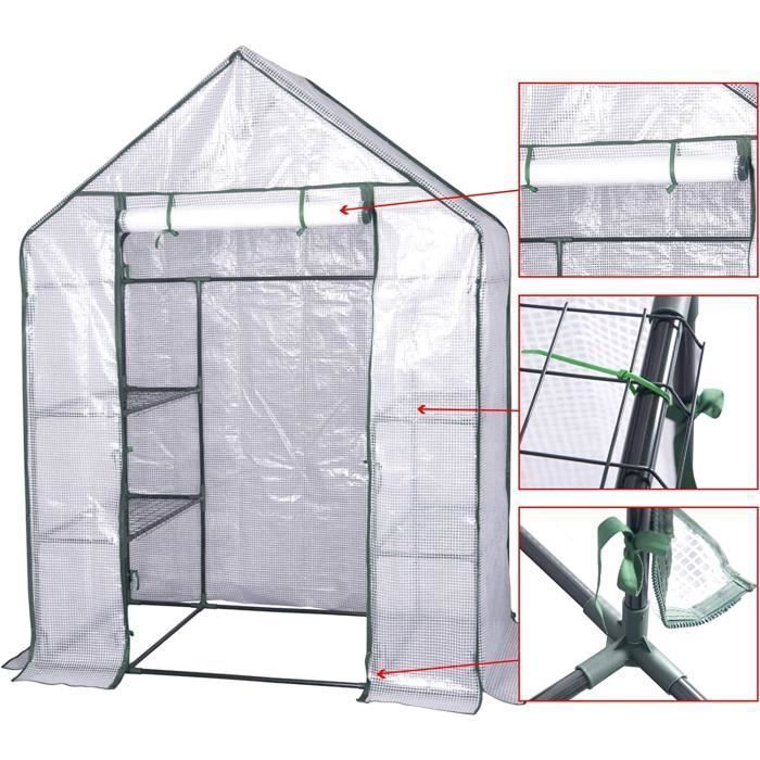 VOUNOT® Serre de jardin Serre tomates avec grande porte enroulable bache PE renforcee 135g/m2 100x50x150cm Vert - Jardin