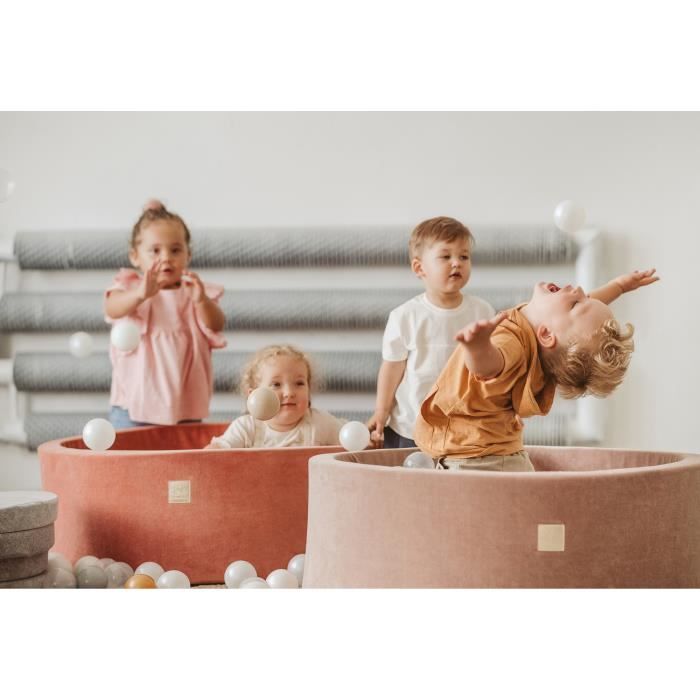 Piscine à Balles Bébé MEOWBABY – Doux Velours 90x40cm – 300 Balles Incluses – Couverture Lavable – Beige – Jeu Sensoriel