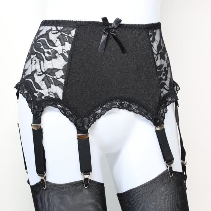 Porte jarretelle Ceinture porte jarretelles vintage pour femme 6 sangles grande taille panneau en dentelle noire Lace side B Blanc Cdiscount Pret a Porter
