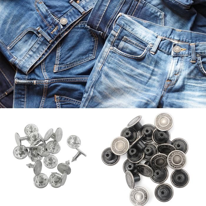 Bouton métal Jeans 14 mm x 6 - Etoiles - Argent