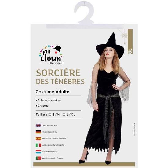Costume Complet Sorcière Femme - Cape 175cm, Chapeau, Bas Résille, Masque Dentelle - Pour Halloween, Carnaval