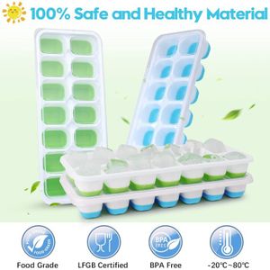 Bac à Glaçons Silicone 48 Cubes Avec Couvercle - Démoulage Facile, Portable - Pour Cocktails, Boissons, Congélation