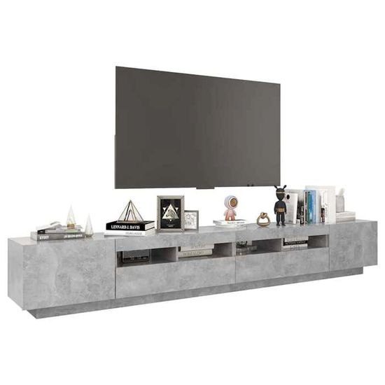 Meuble TV Avec Lumières LED – Armoire Basse Gris Béton, 80x35x40 Cm, Moderne, Pour Salon, Rangement