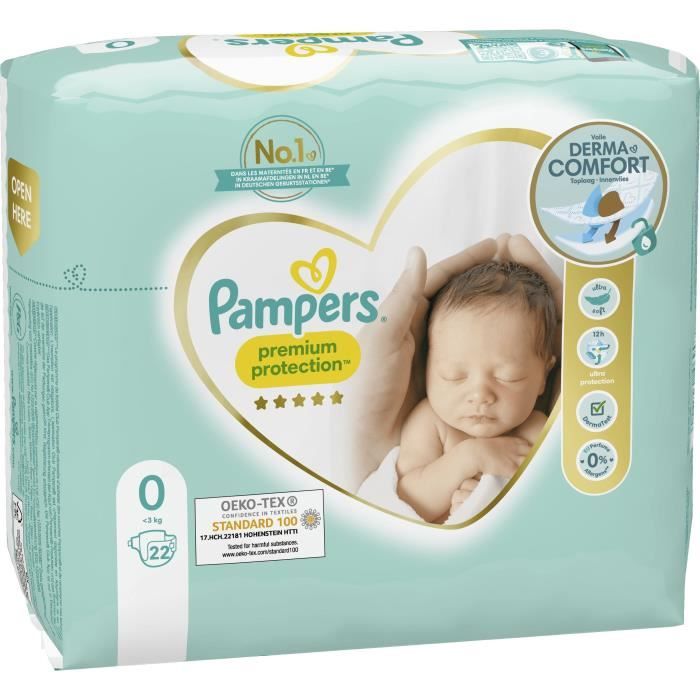 Couches Pampers Premium Protection - Taille 0 - 22 couches