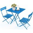 QIFAshma®2 Chaises Pliables et 1 Table carrée-pour Balcon,Jardin,Intérieur/Extérieur-0