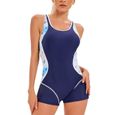 YONGHS-FR Femme Maillot de Bain 1 Pièce Combishort de Natation Bodysuit Bain Plage Swimwear S-XL Bleu marine-0