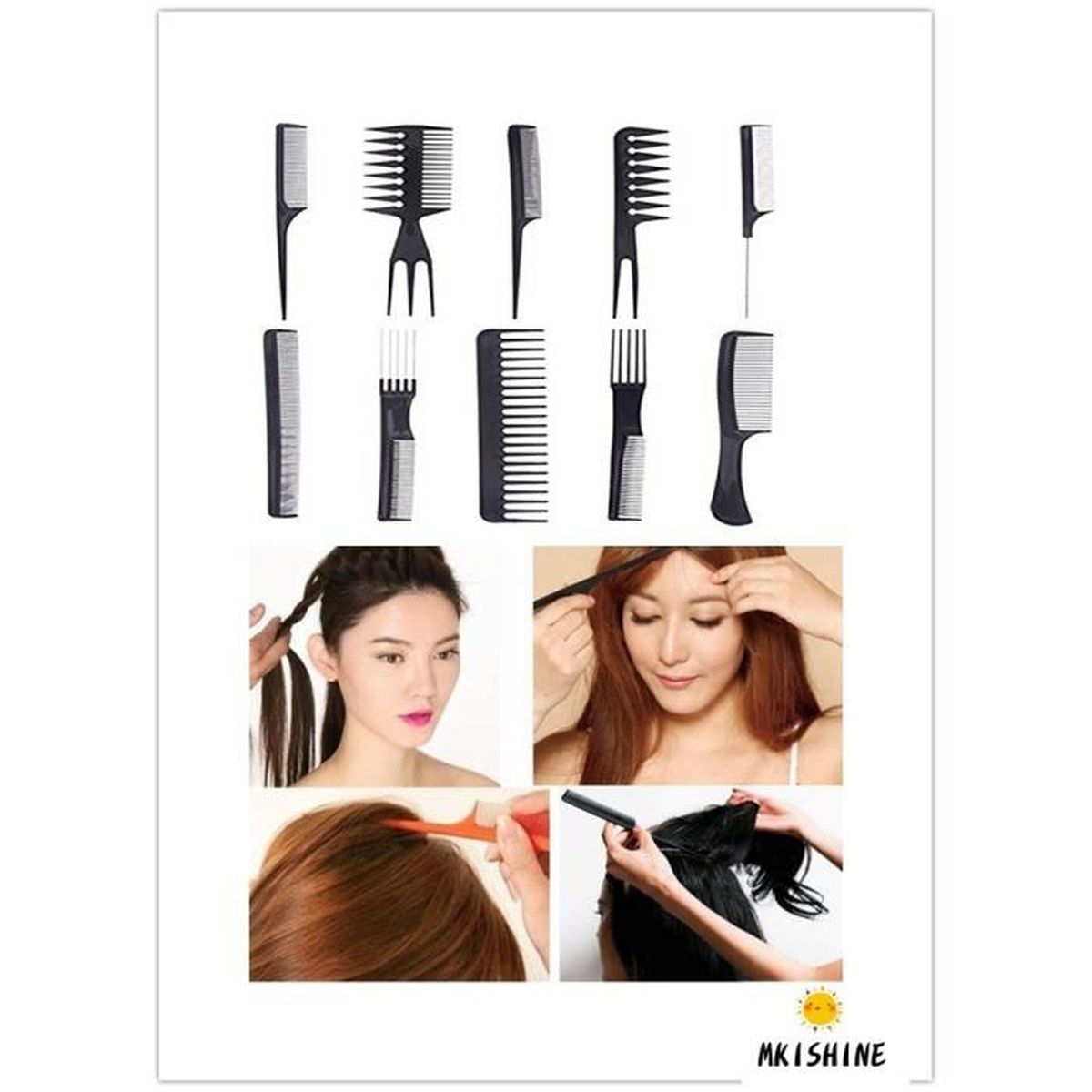 MKISHINE® Peignes Kit de Coiffure , Peignes de Coiffure Set 10 Peigne Fibre Carbone