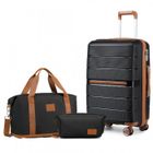 BRITISH TRAVELLER Set de 3 Valises 55x22x37cm Valise Cabine à Main 4 roulettes e Serrure TSA + Pliable Sac de Voyage avec Trousse de Maquillage, Noir
