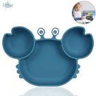 FOOTIER Assiette bébé à ventouse, assiette bébé en silicone avec 3 compartiments, lavable au lave-vaisselle et au micro-ondes (bleu foncé)